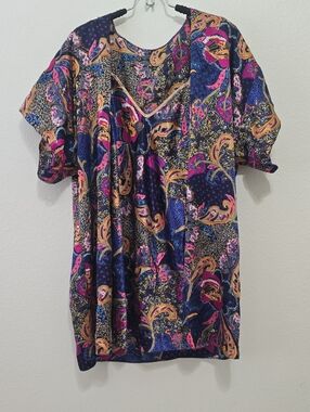 Deena 2 Piece Nightgown Set Navy/gold Paisley Vintage L